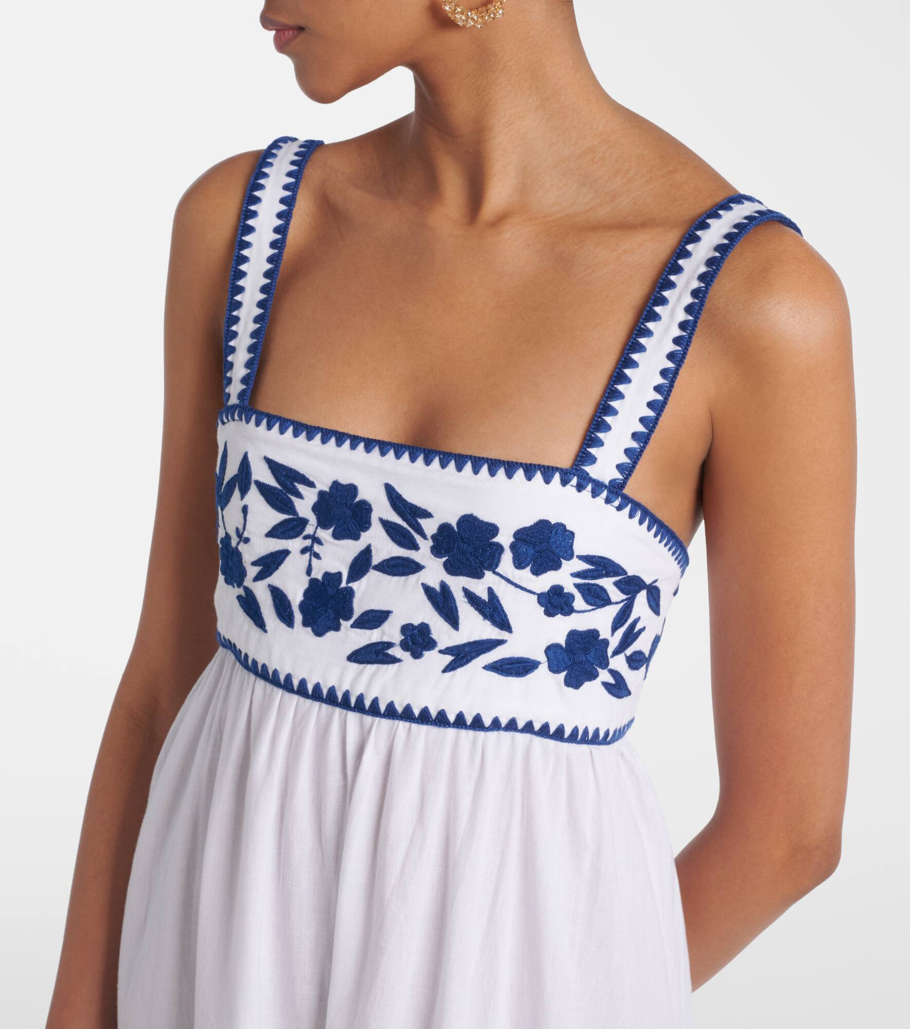 Embroidered cotton and linen midi dress - 4