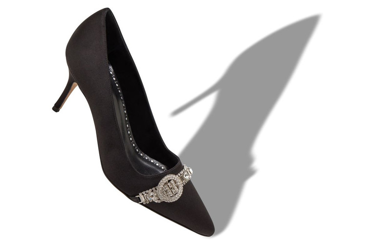 Manolo Blahnik Black Satin Jewel Embellished Pumps outlook