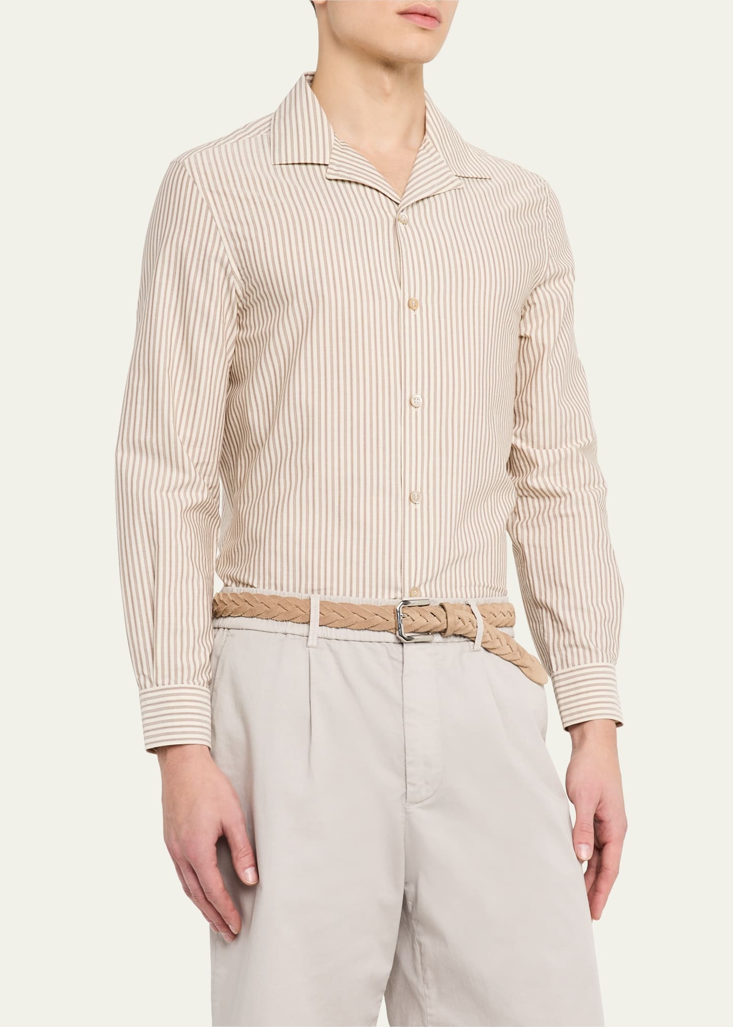 Men's Stripe Cabana-Collar Casual Button-Down Shirt - 4