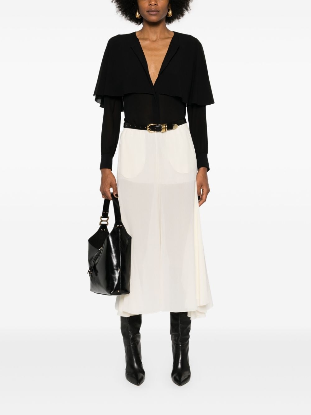 cape-attachment silk shirt - 2