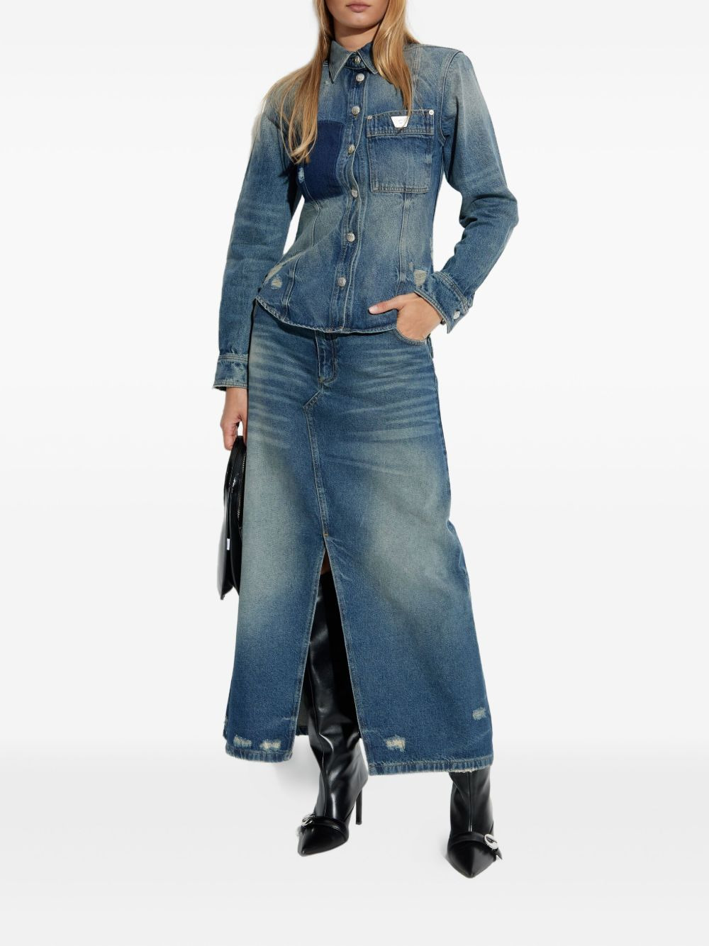 distressed denim skirt - 2
