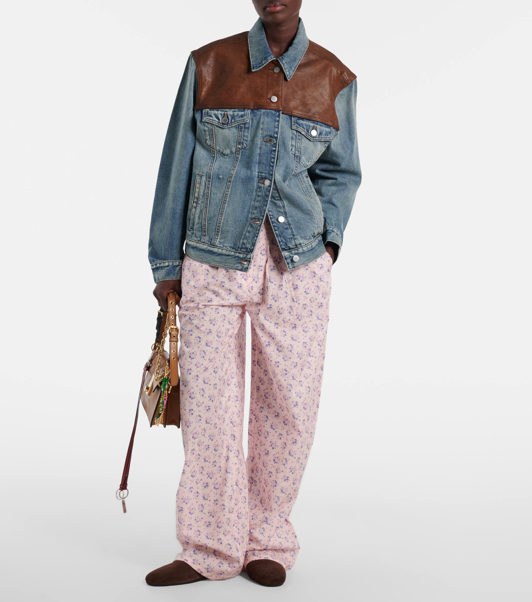 Leather-trimmed denim jacket - 2