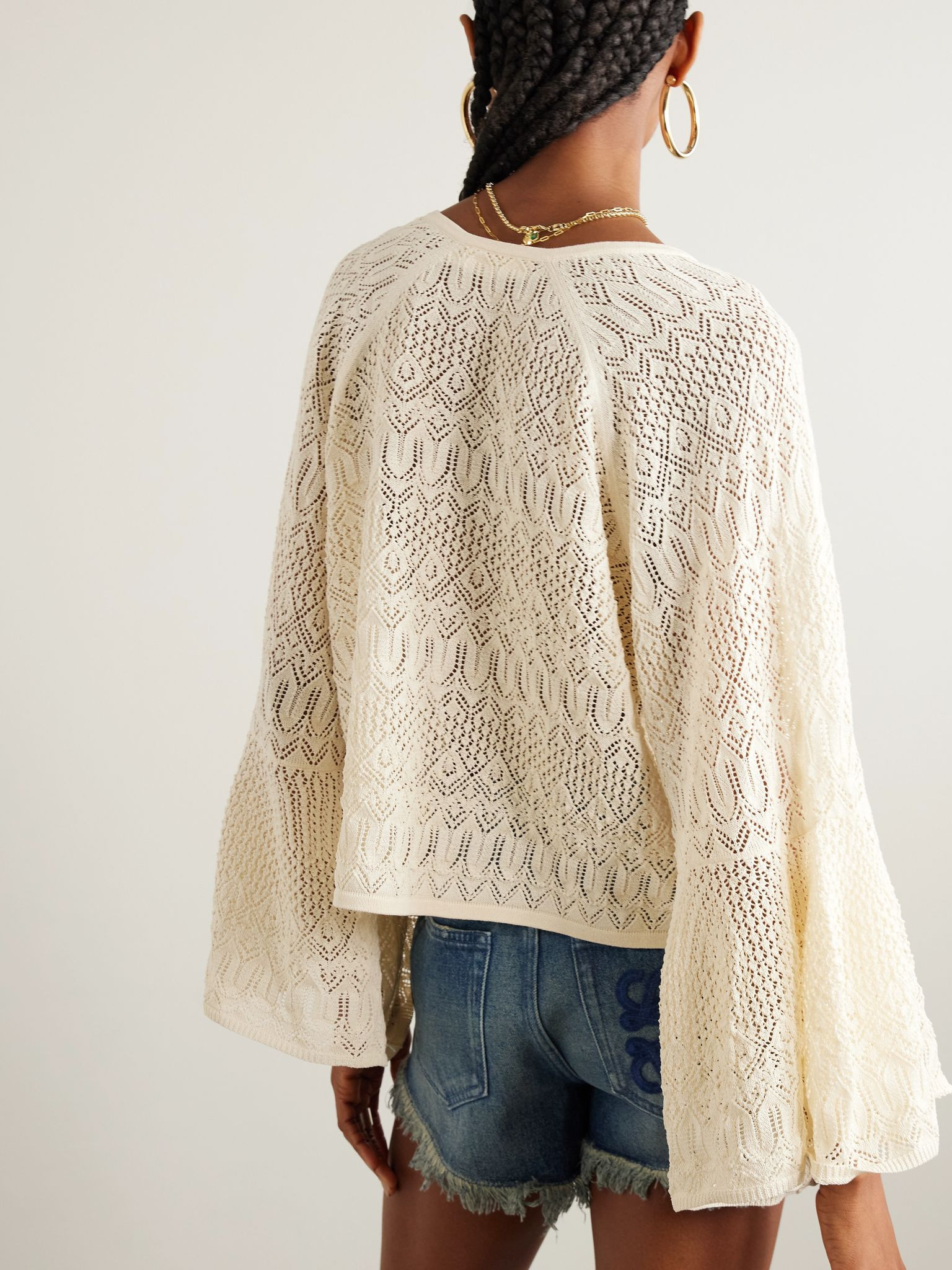 Coco pointelle-knit top Cream - 3