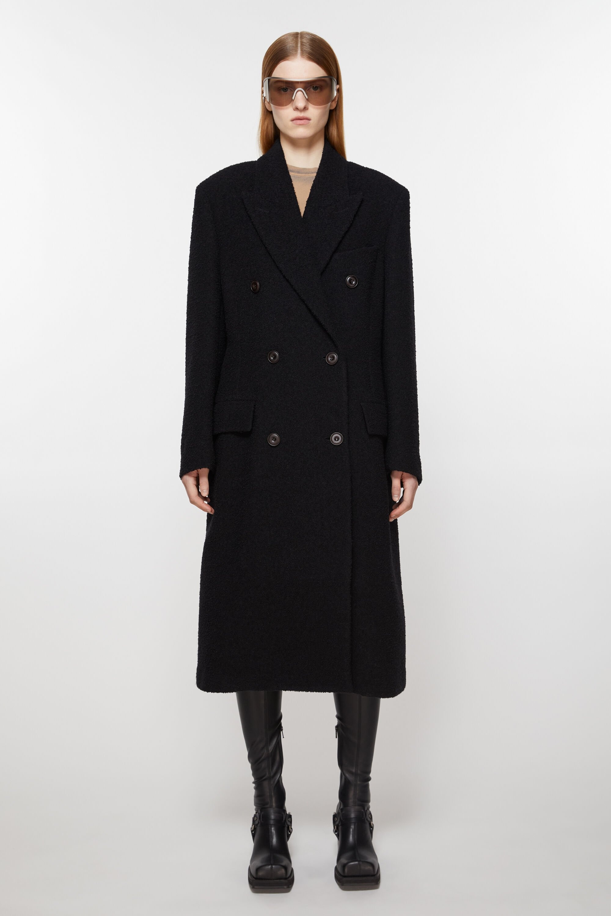 Double-breasted wool coat - Black - 2