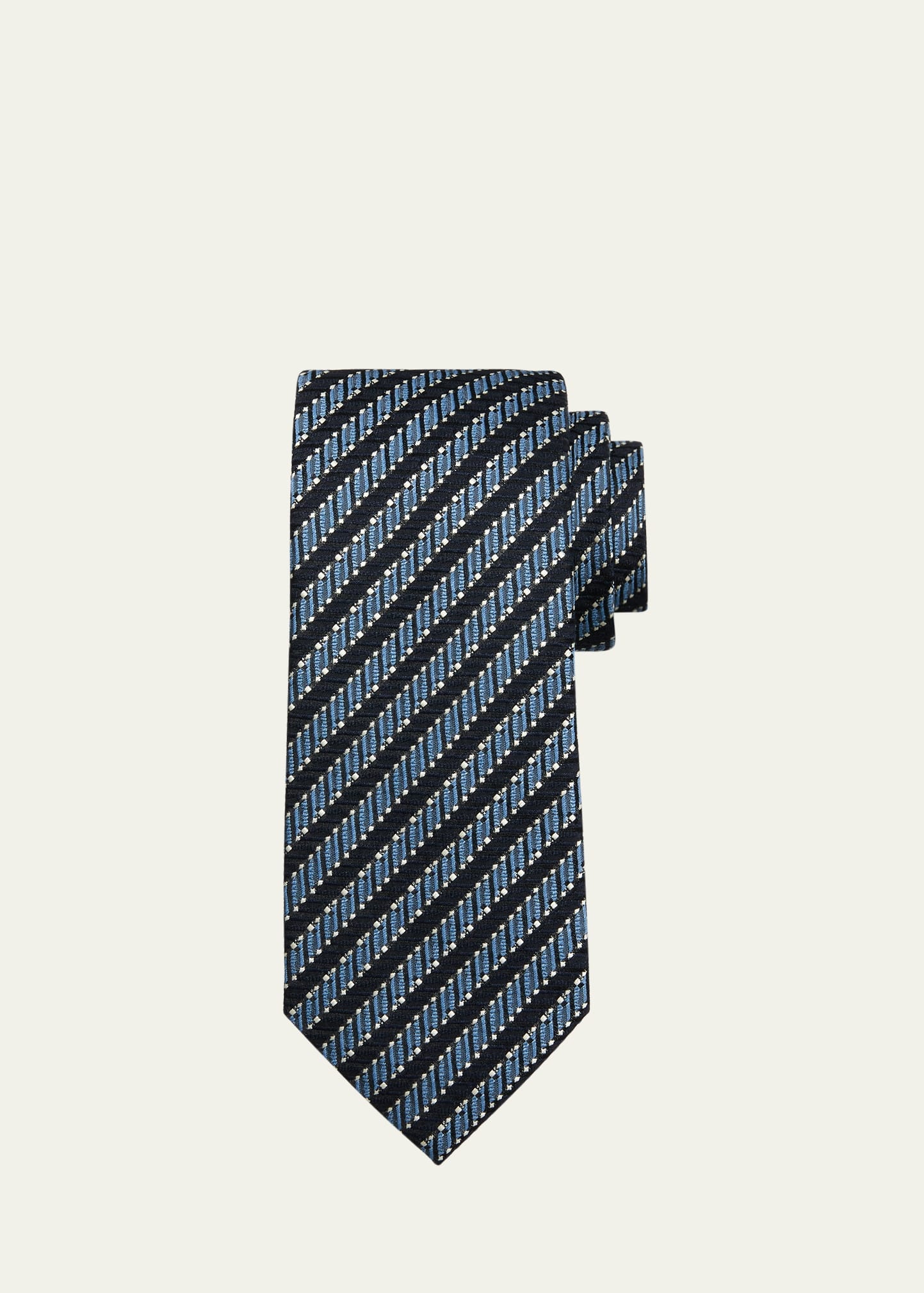 Men's Silk-Wool Jacquard Stripe Tie - 1