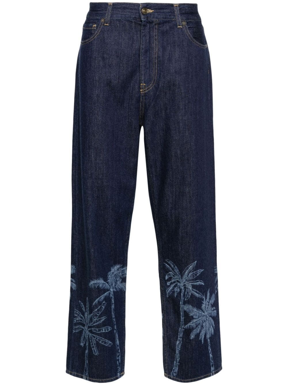 graphic-print cotton straight-leg jeans - 1