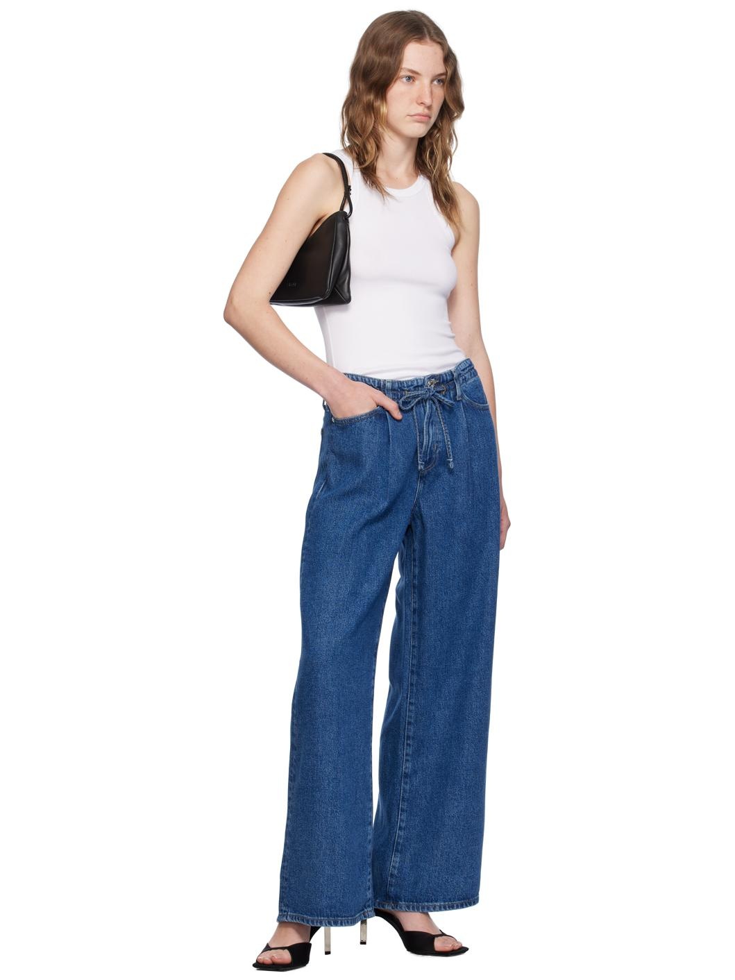 Blue Drawstring Wide Leg Jeans - 4