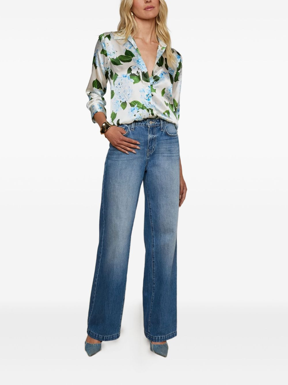 floral-print three-quarter-sleeve shirt - 2