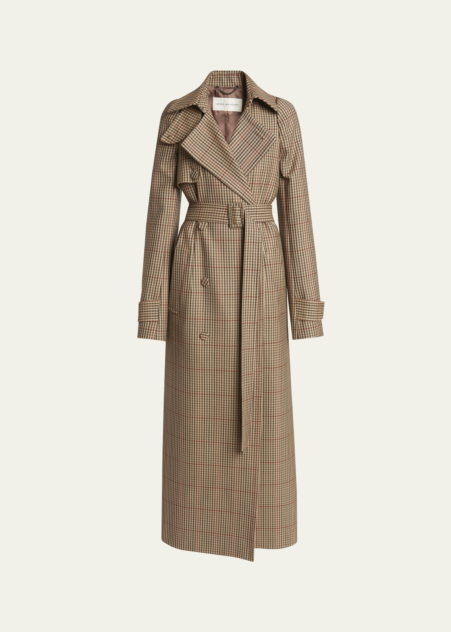 Remis Wool Check Belted Trench Coat - 1