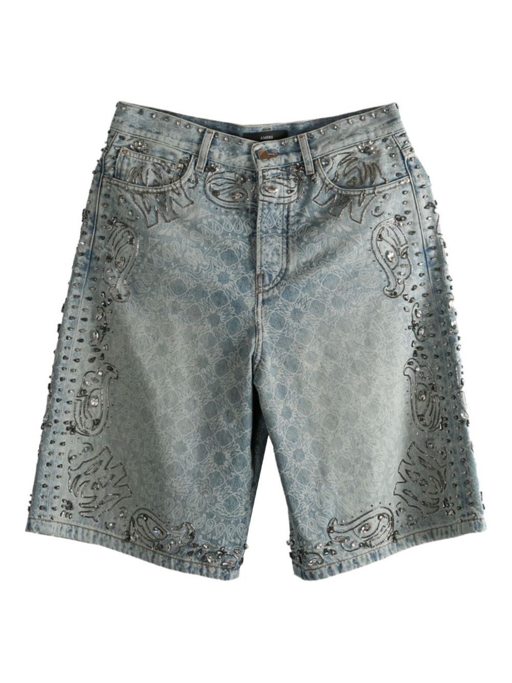 cotton embellished denim shorts - 1