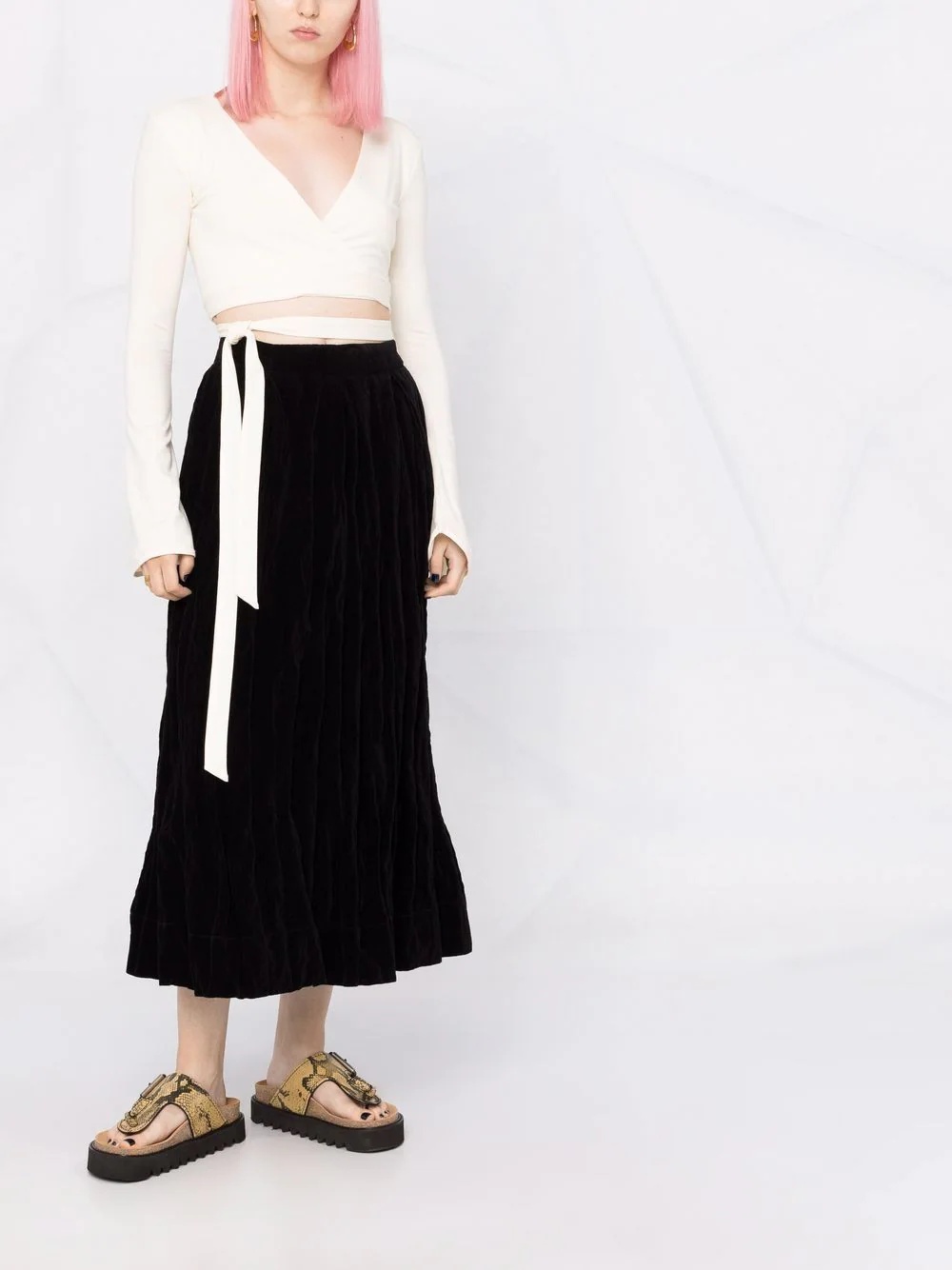 high-waisted velvet-effect skirt - 2