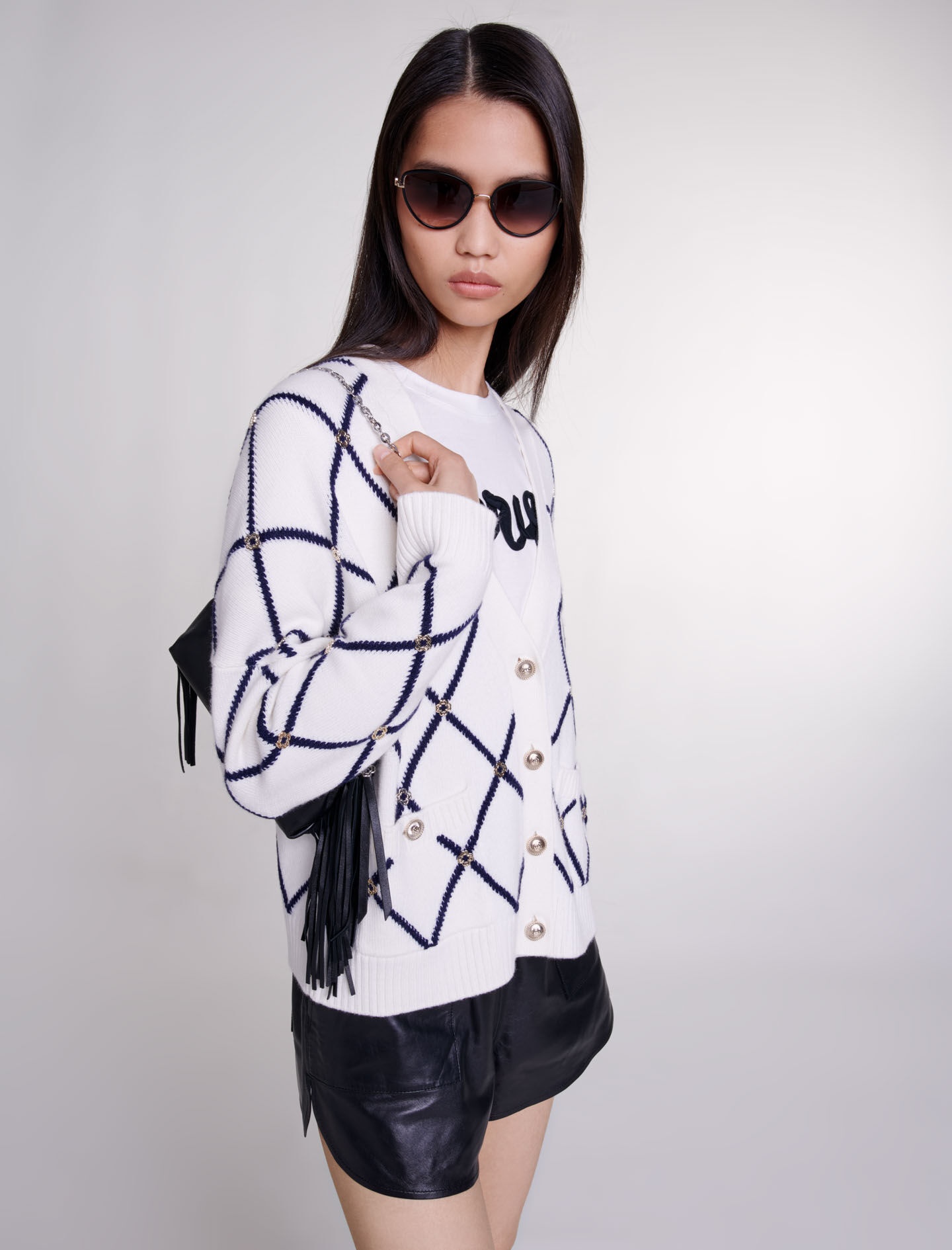 Diamond pattern knitted cardigan - 7