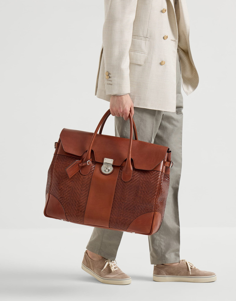Braided leather and cowhide boston bag 4