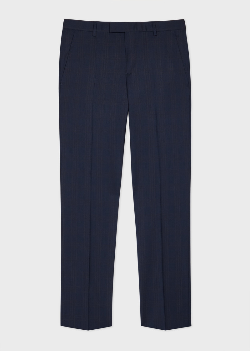 Navy Check Wool Straight Leg Trousers 1