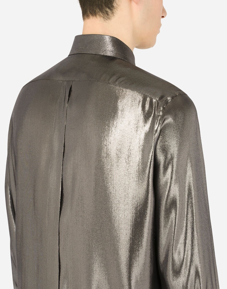 Laminated silk Gold-fit tuxedo shirt - 5