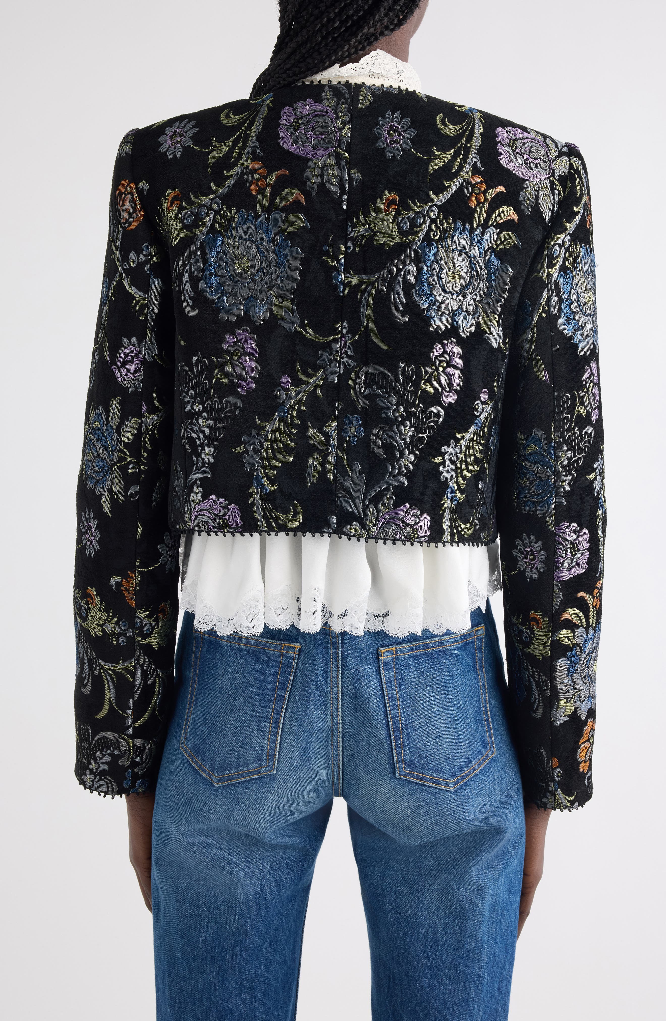 Chloé Floral Tapestry Jacquard Crop Jacket in Multicolor Black at Nordstrom - 3