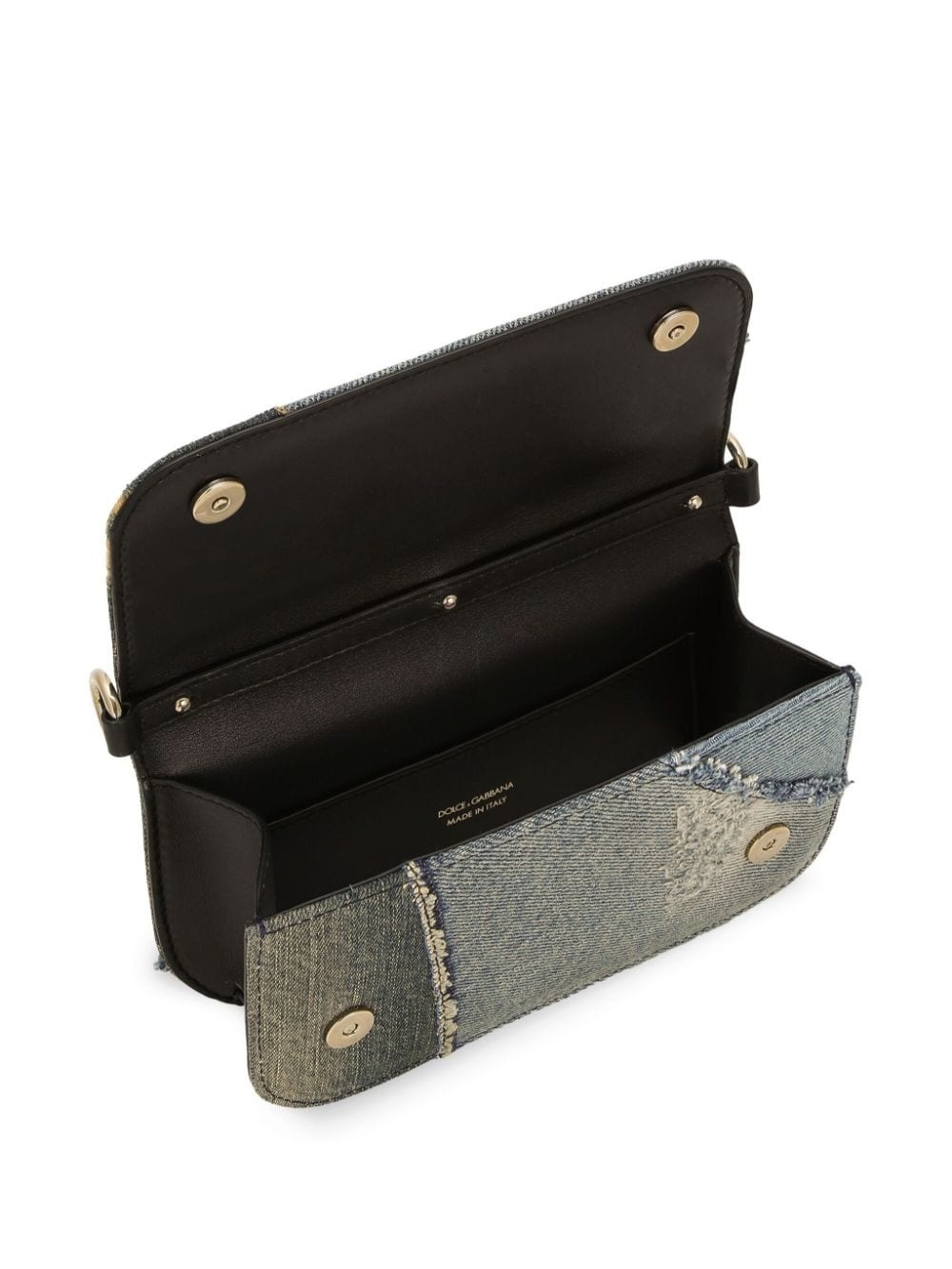 logo plaque patchwork denim cross body bag - 5