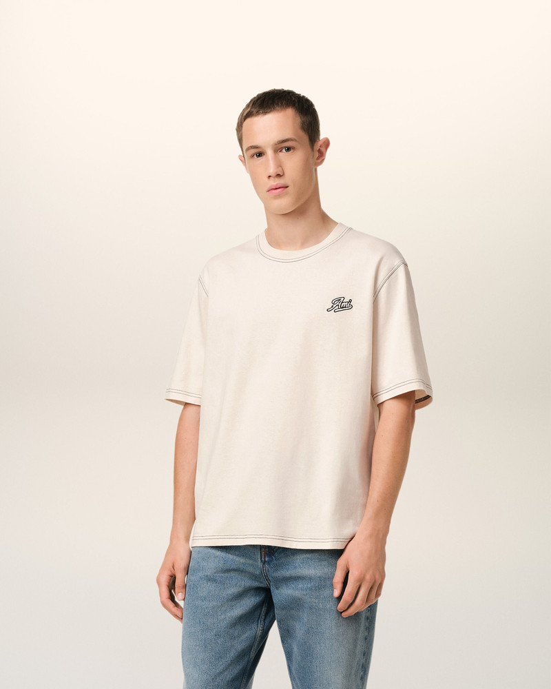 AMI Paris BEIGE COTTON AMI SIGNATURE T-SHIRT outlook