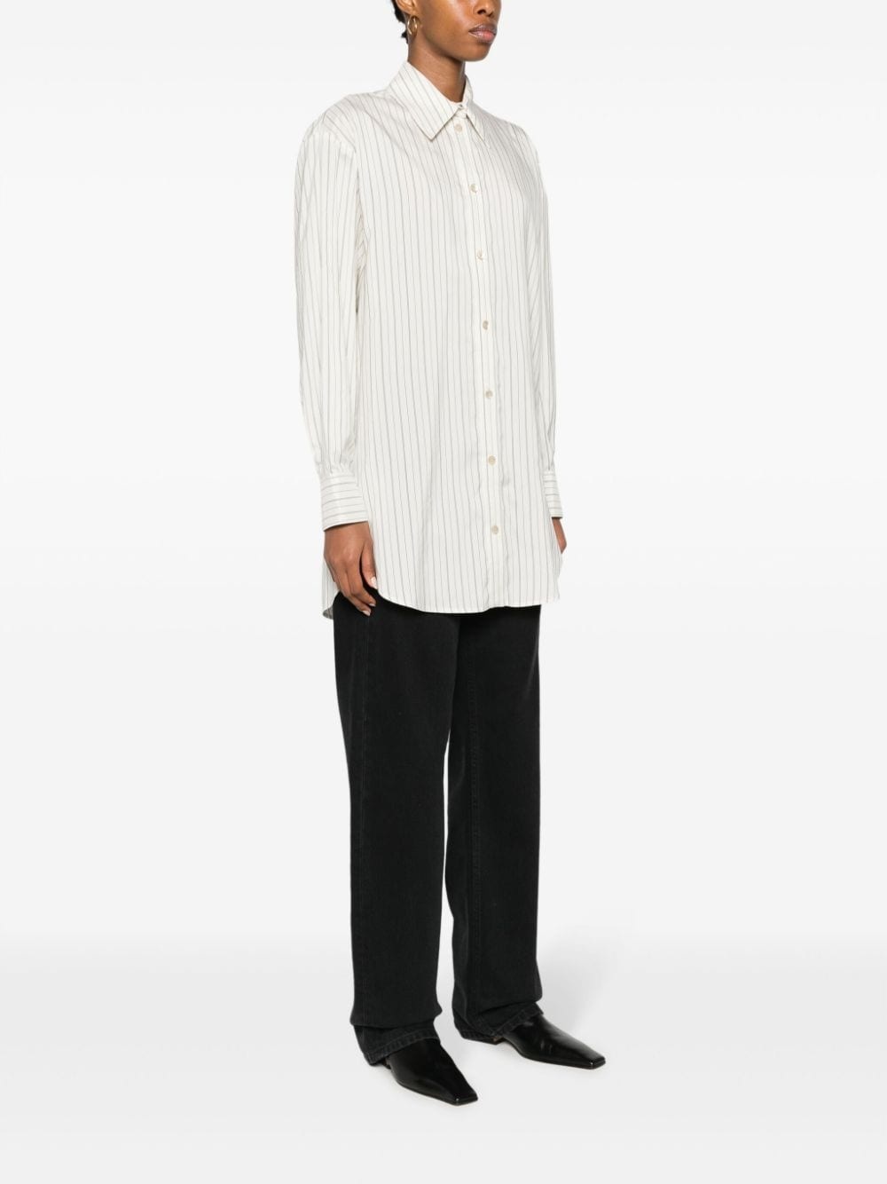 striped long-sleeve silk-blend shirt - 3
