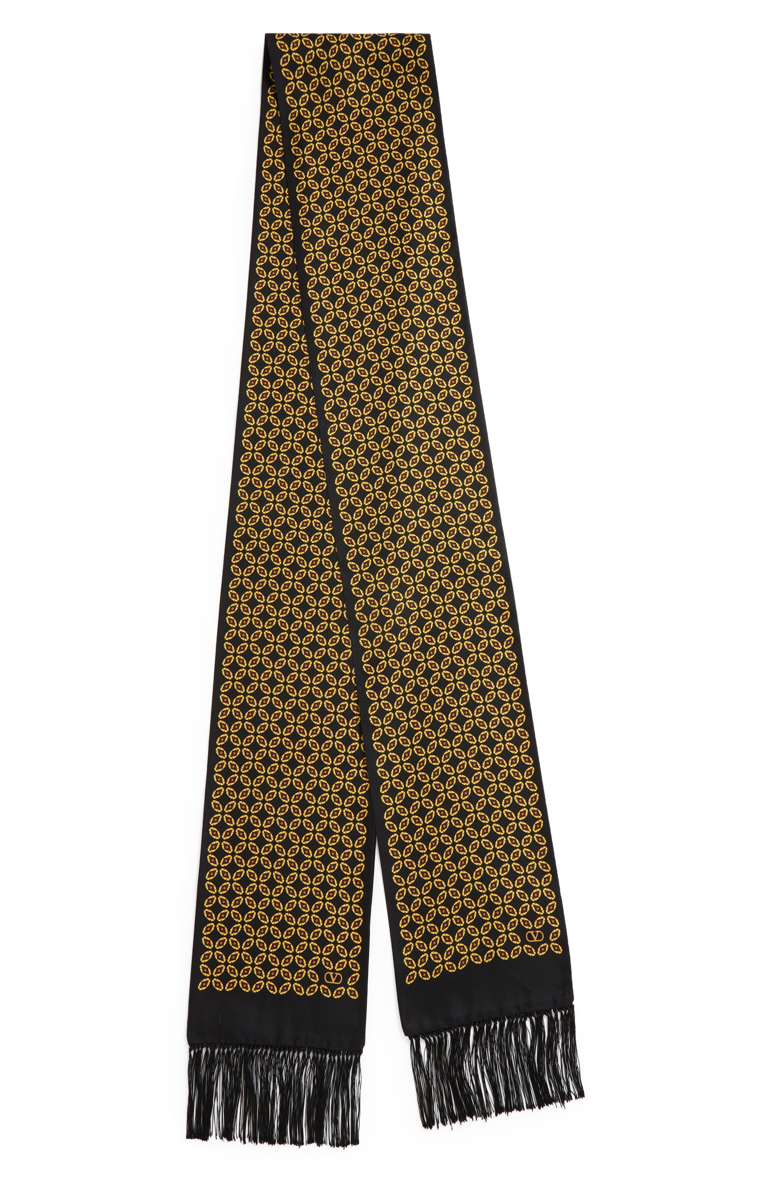 Valentino Garavani Chamber Silk Bandeau Scarf with Fringe in Black Multi at Nordstrom - 2