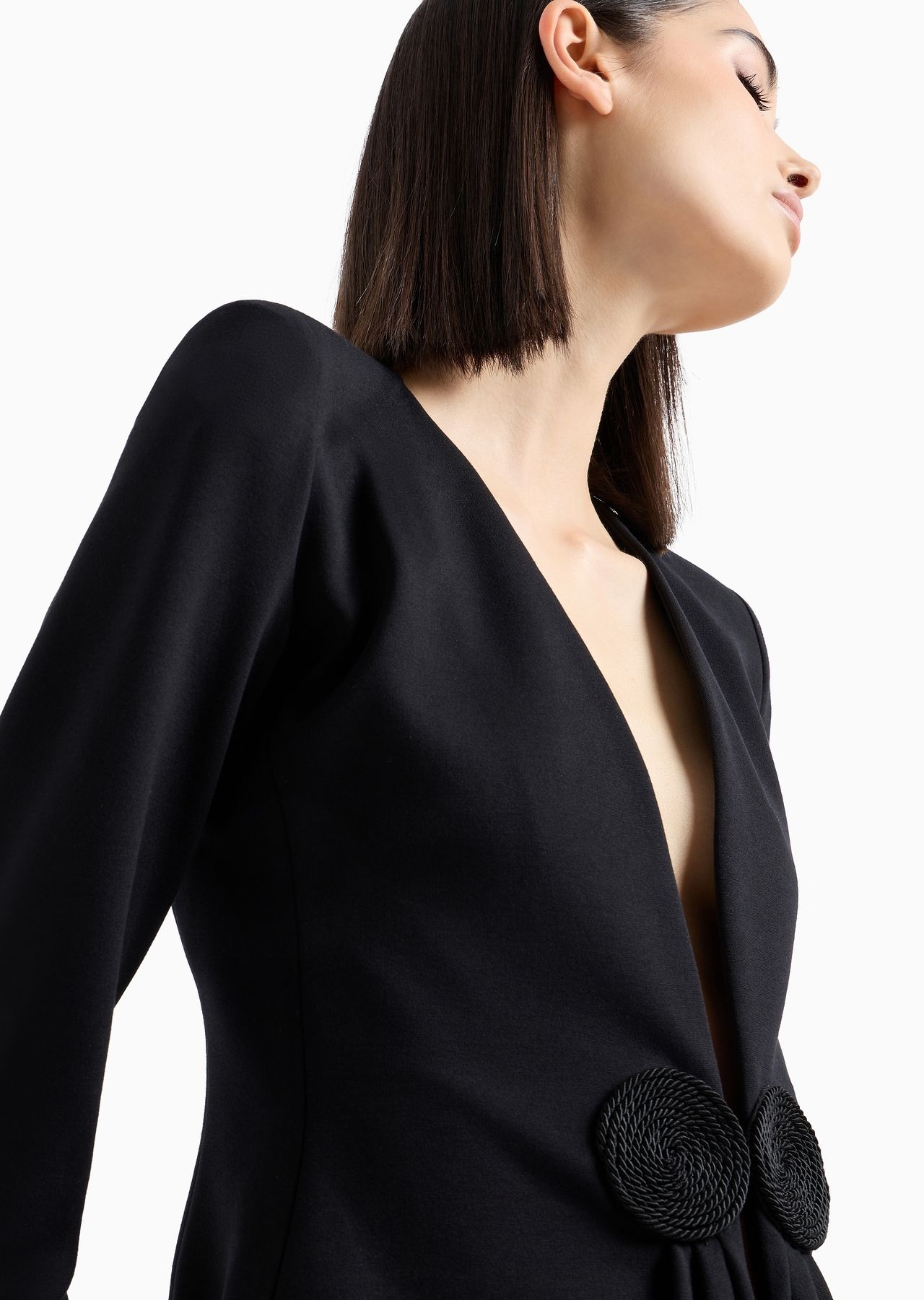 V-neck jacket in stretch Milano-stitch fabric with a cordonnet patch - 5