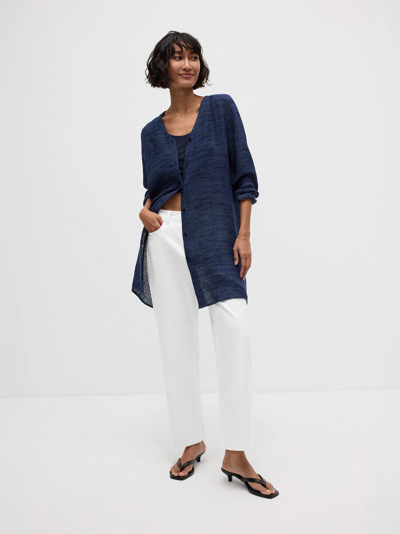 Linen Gauze Strata V-Neck Long Top 7