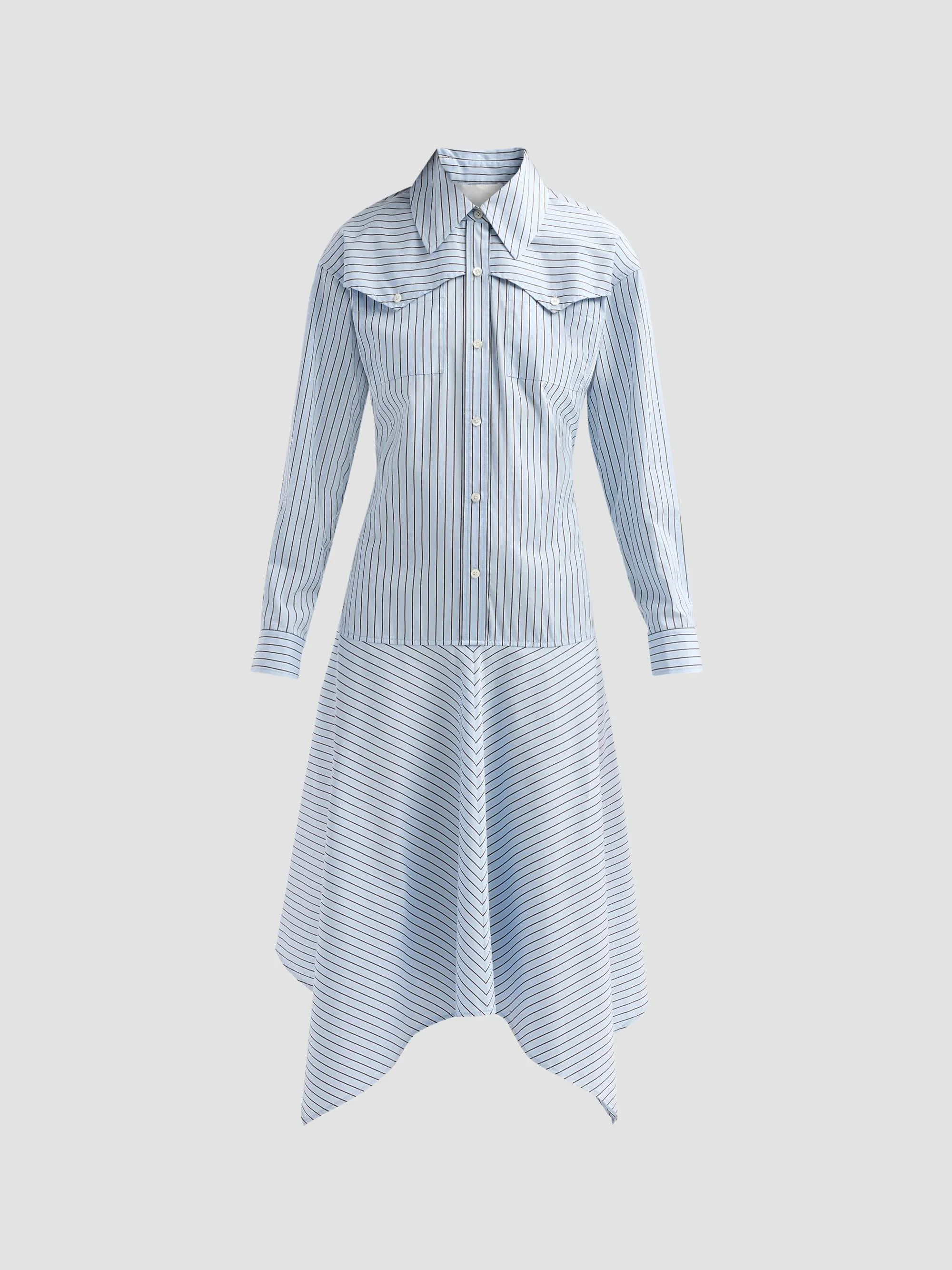 Women's Striped Cotton Poplin Handkerchief Midi Shirtdress - Sky Blue Multi - 1