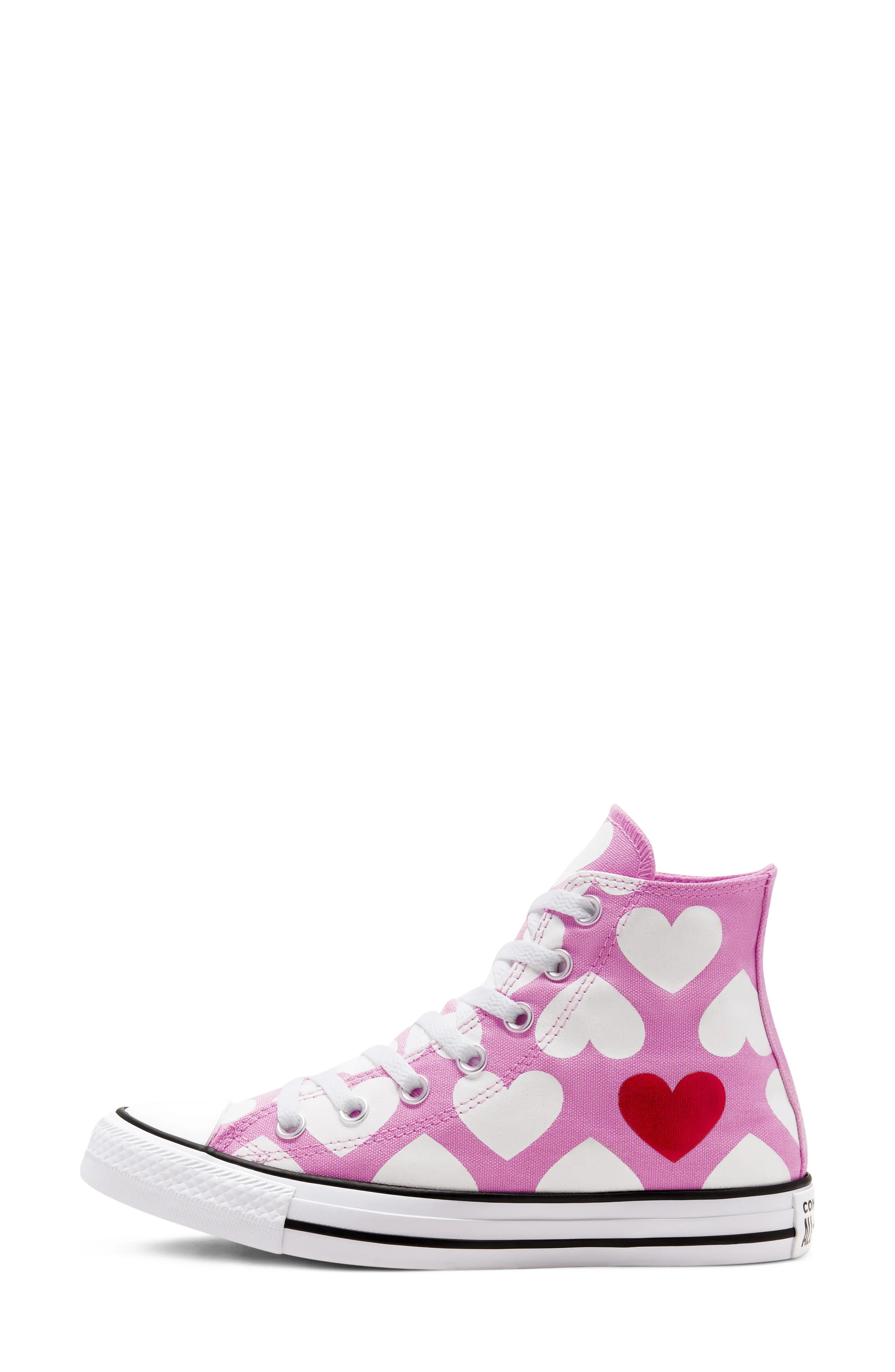 Chuck Taylor All Star Heart High Top Sneaker in Peony Pink/White/Black - 7