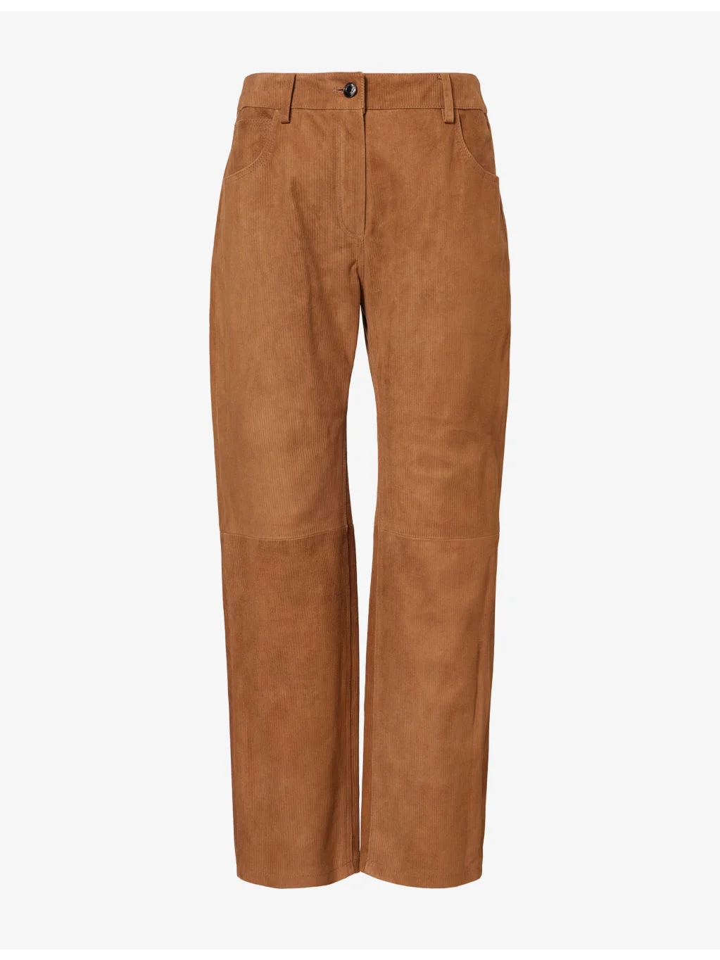 High-Rise Straight-Leg Suede Trousers - 1