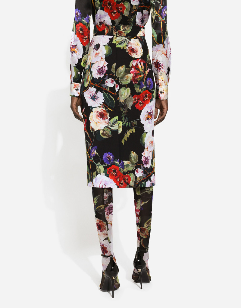 Charmeuse calf-length skirt with rose garden print 4