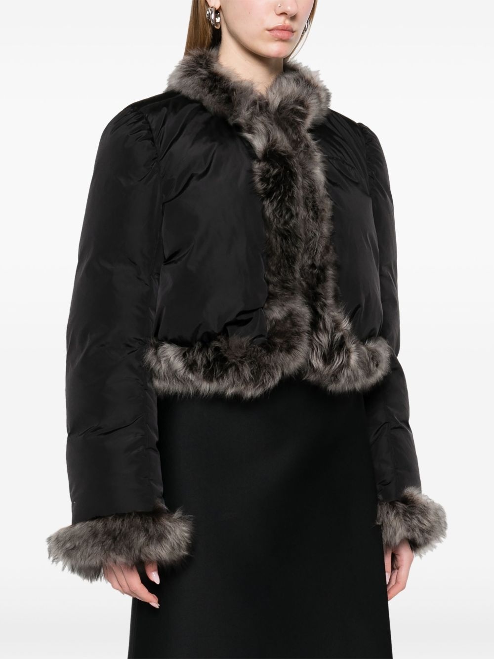 faux fur-trim puffer jacket - 3
