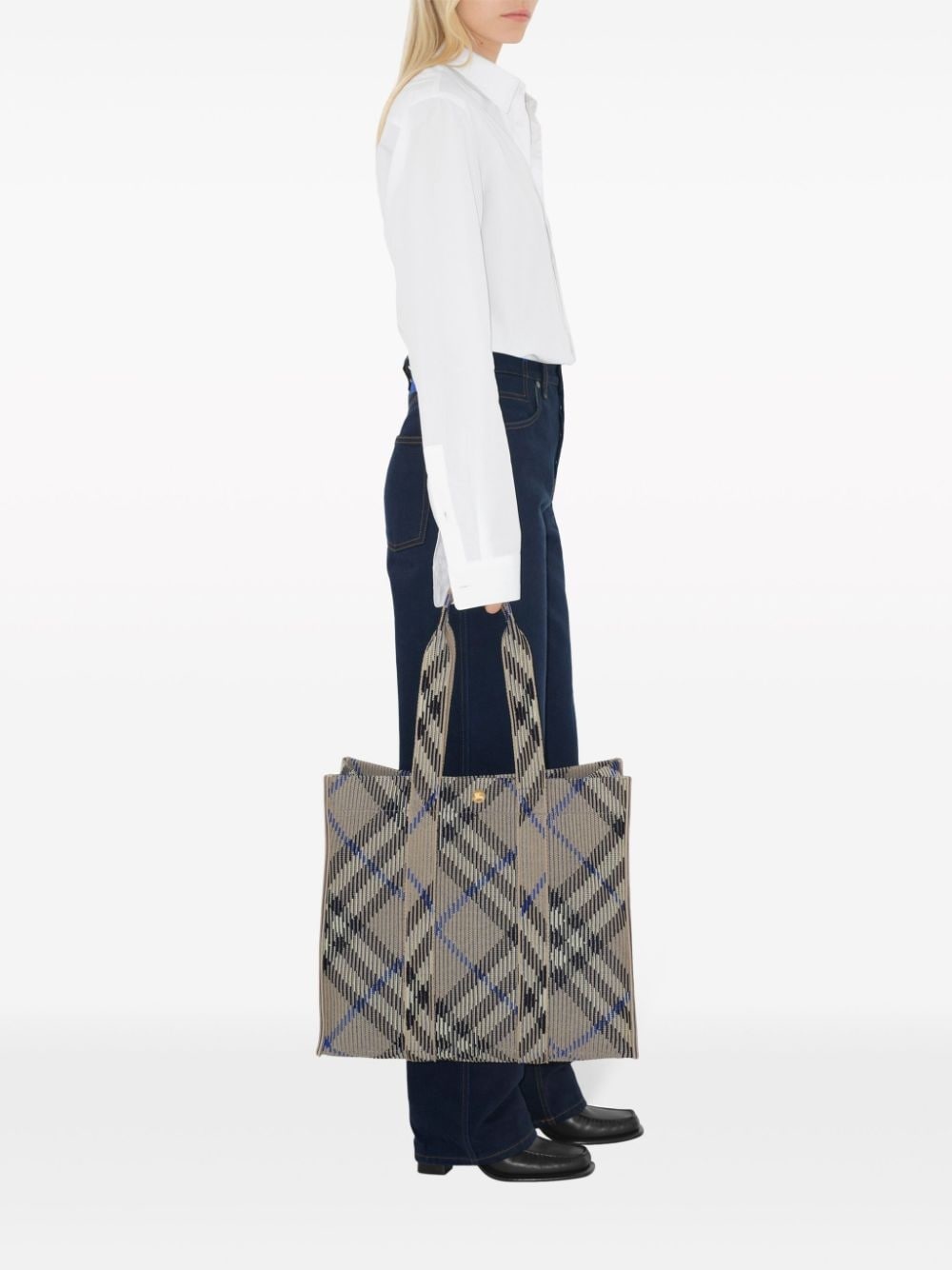 medium check knitted tote bag - 3