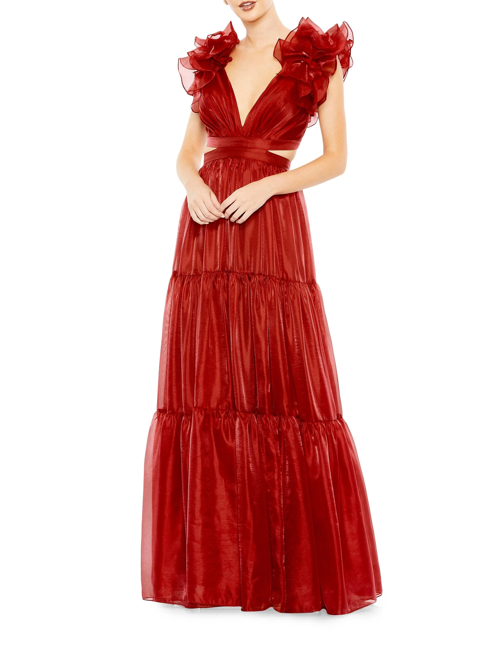 Women's Tiered Cap Sleeve Gown - Wine - 1