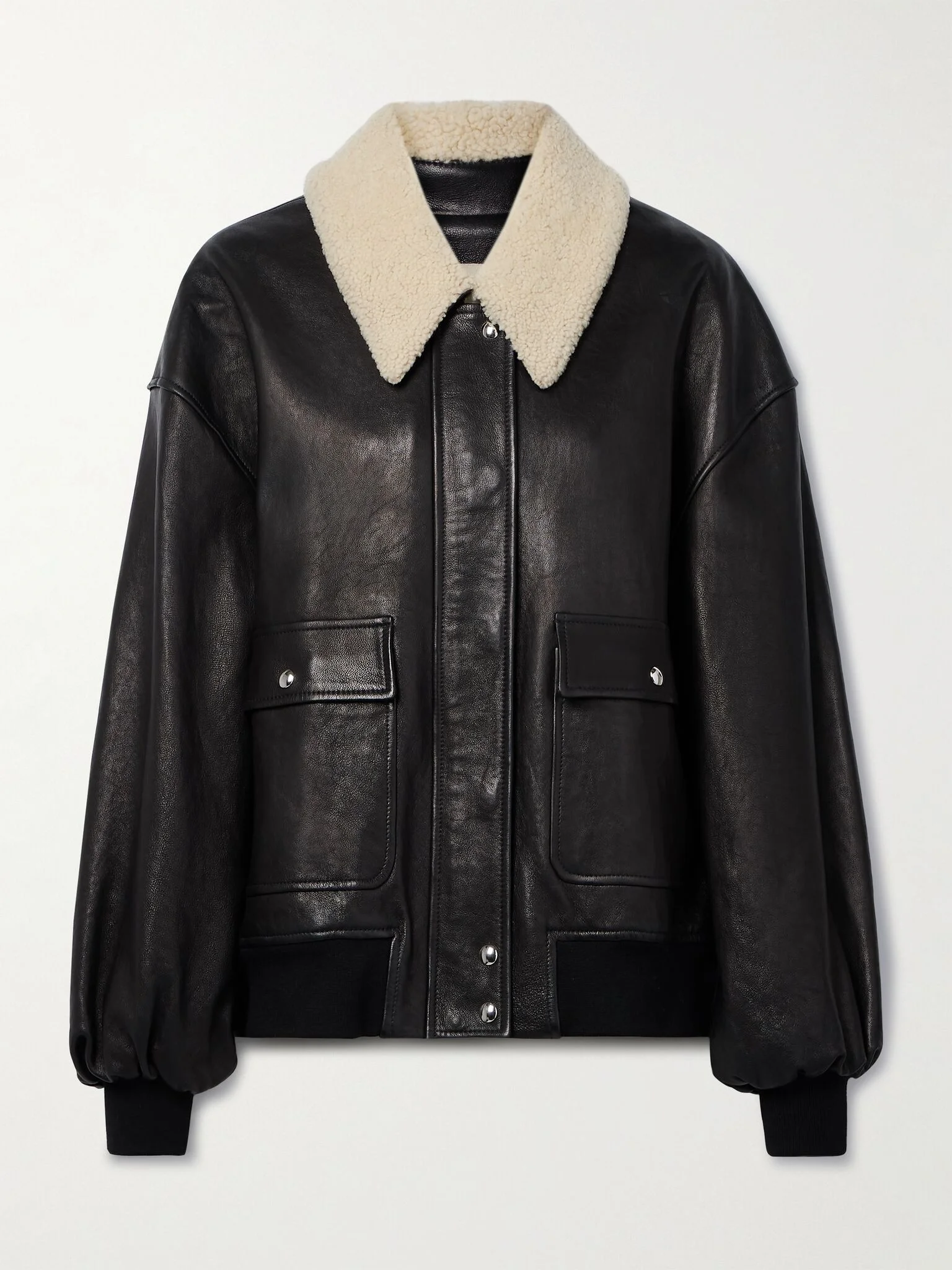 Shellar shearling-trimmed leather jacket Black - 1