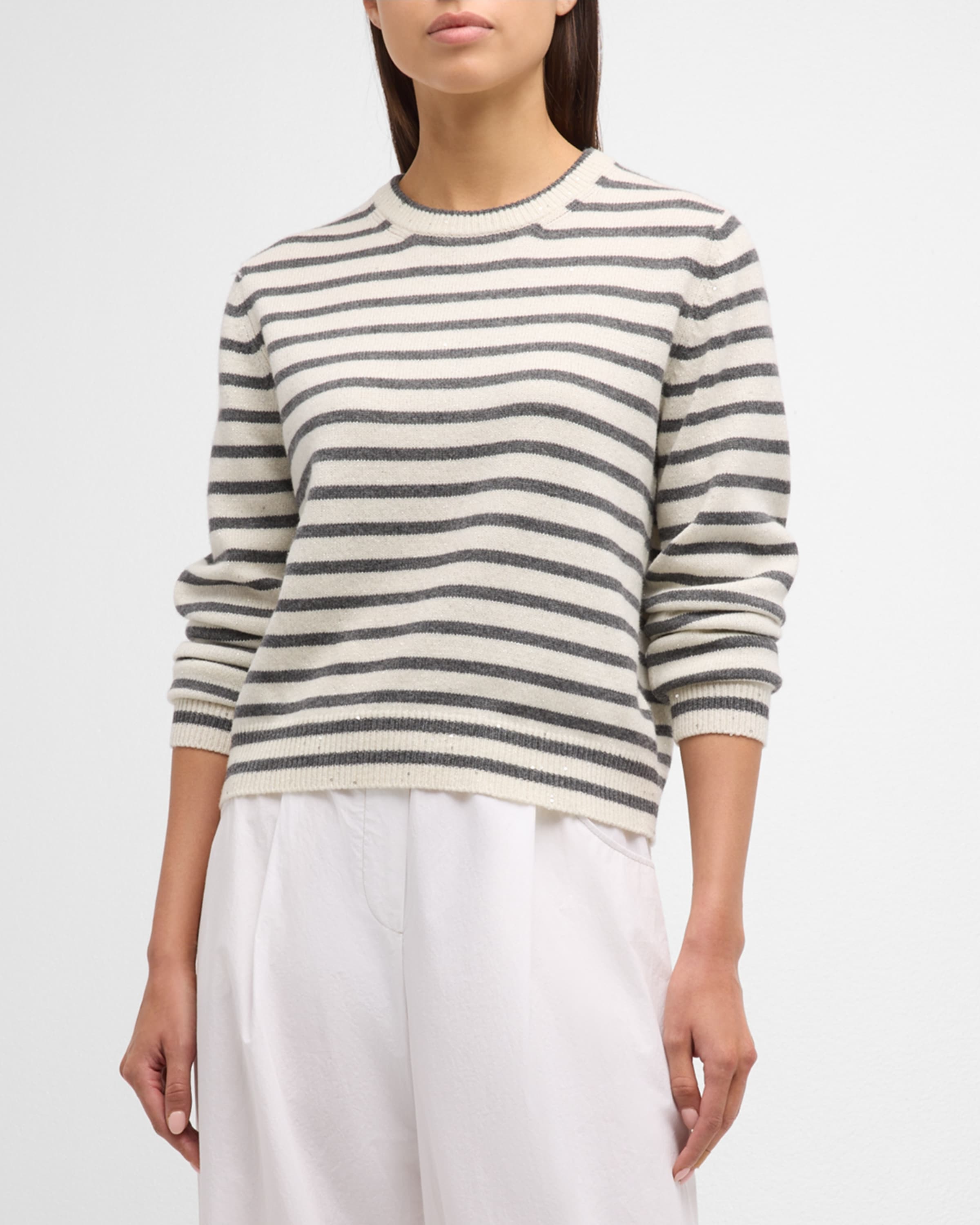 Cashmere Blend Striped Sweater with Paillette Detail - 2