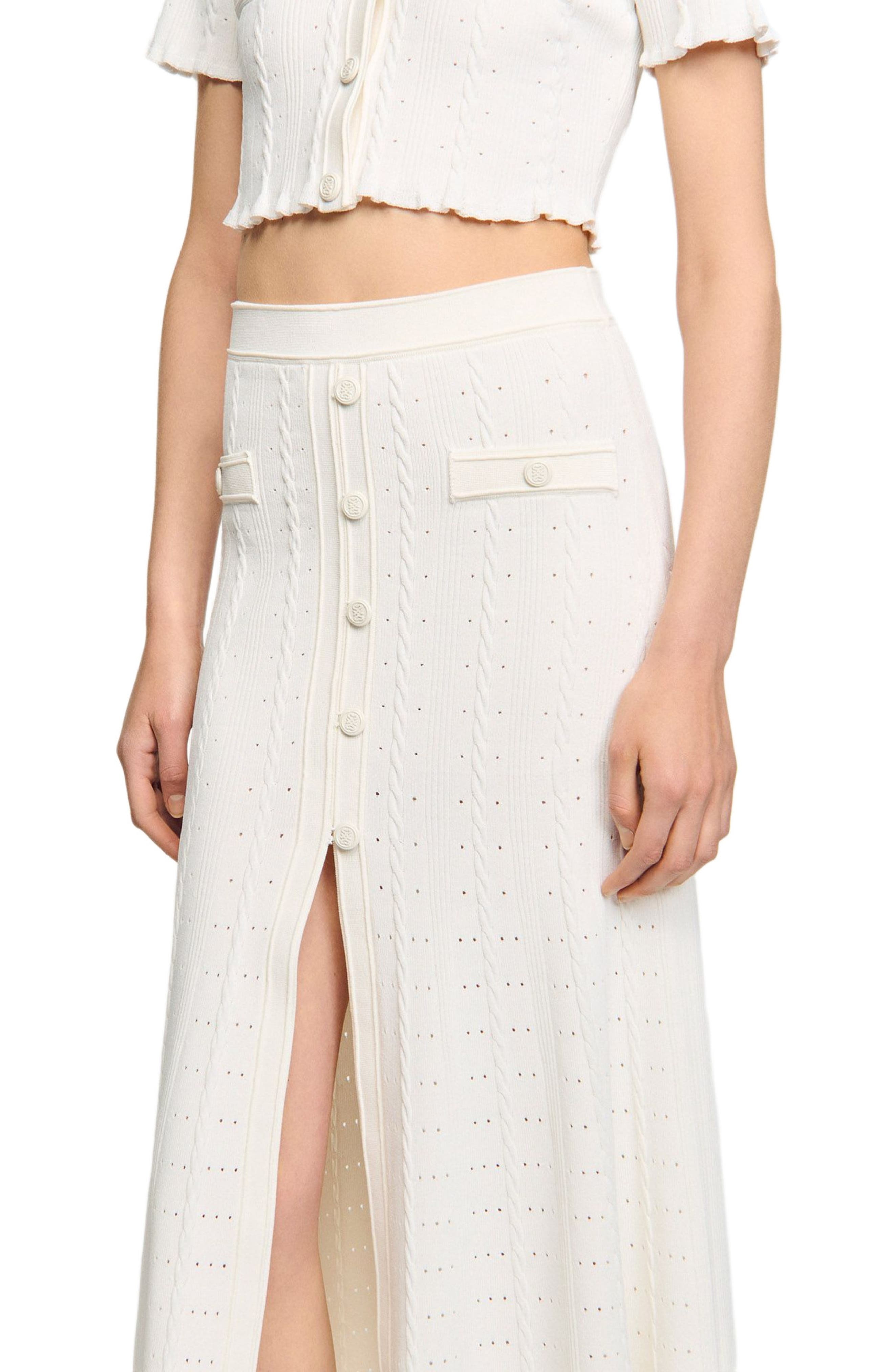 SANDRO Pointelle knit midi skirt in Ecru at Nordstrom - 4