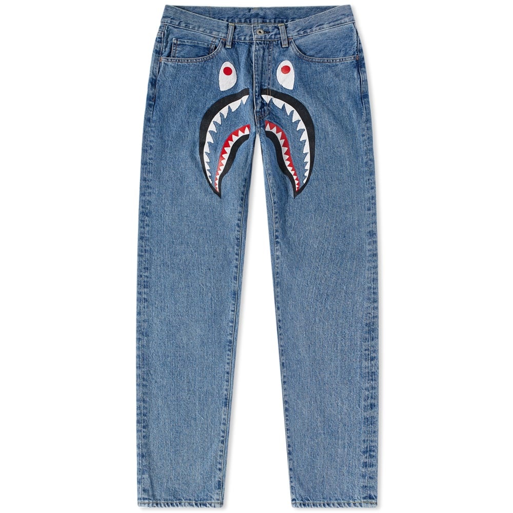 A Bathing Ape Shark Washed Wide Fit Denim Pant - 1