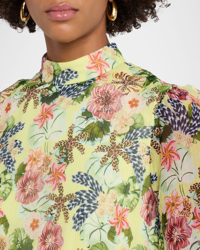 Isa Mock-Neck Floral-Print Silk Midi Dress 5