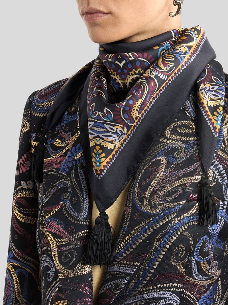Etro SILK SCARF WITH TASSELS AND PAISLEY FOLIAGE MOTIF outlook