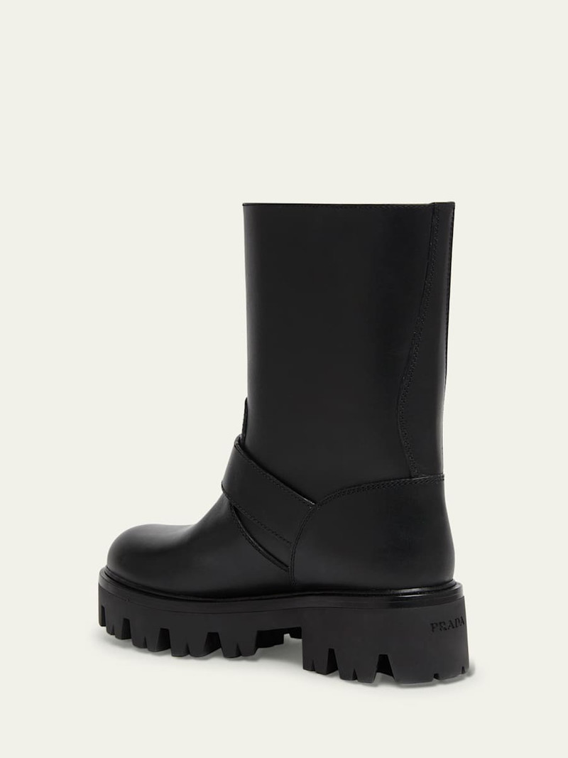 Prada Triangle Logo Leather Moto Booties outlook