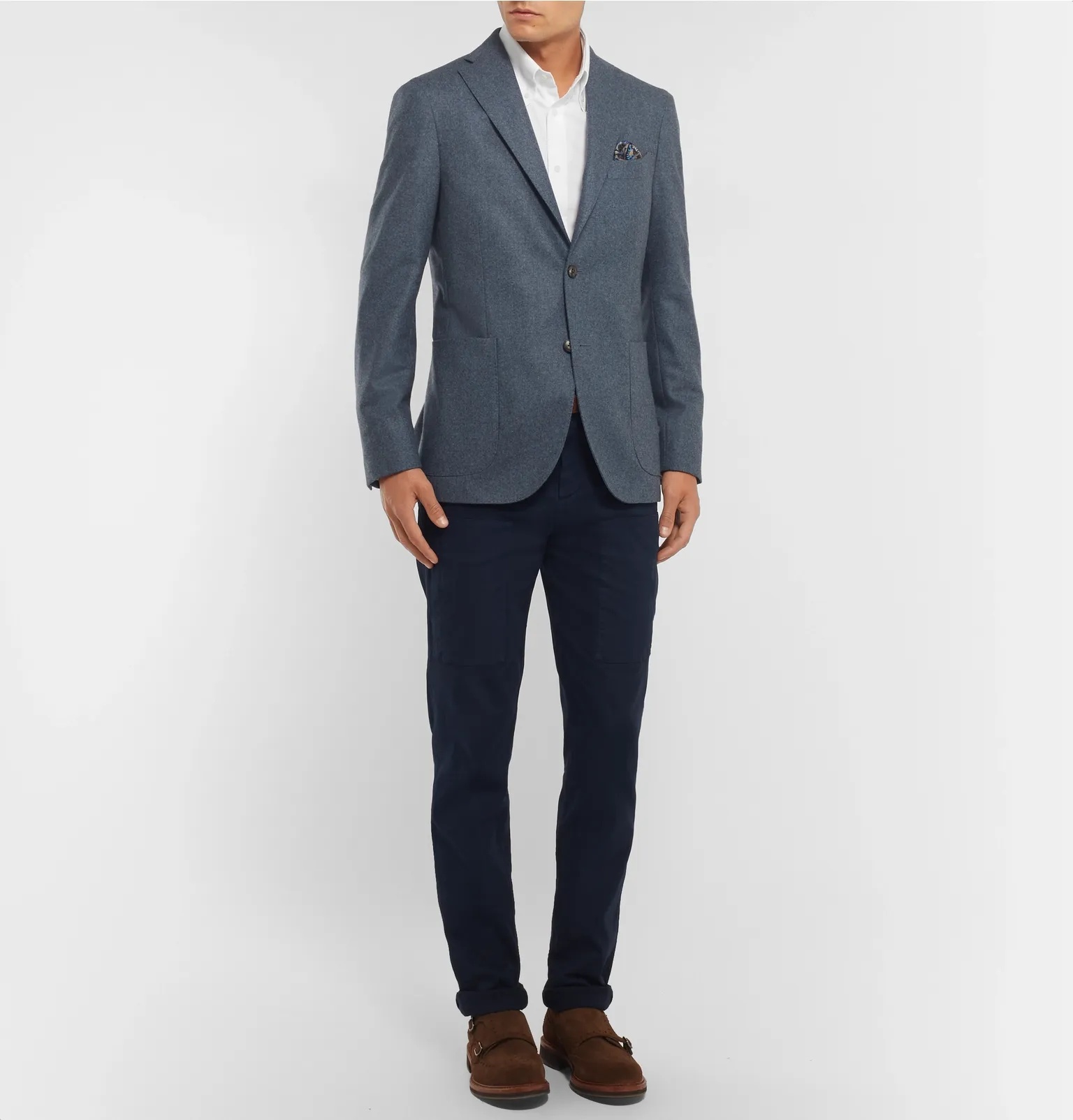 Button-Down Collar Herringbone Cotton Shirt - 3