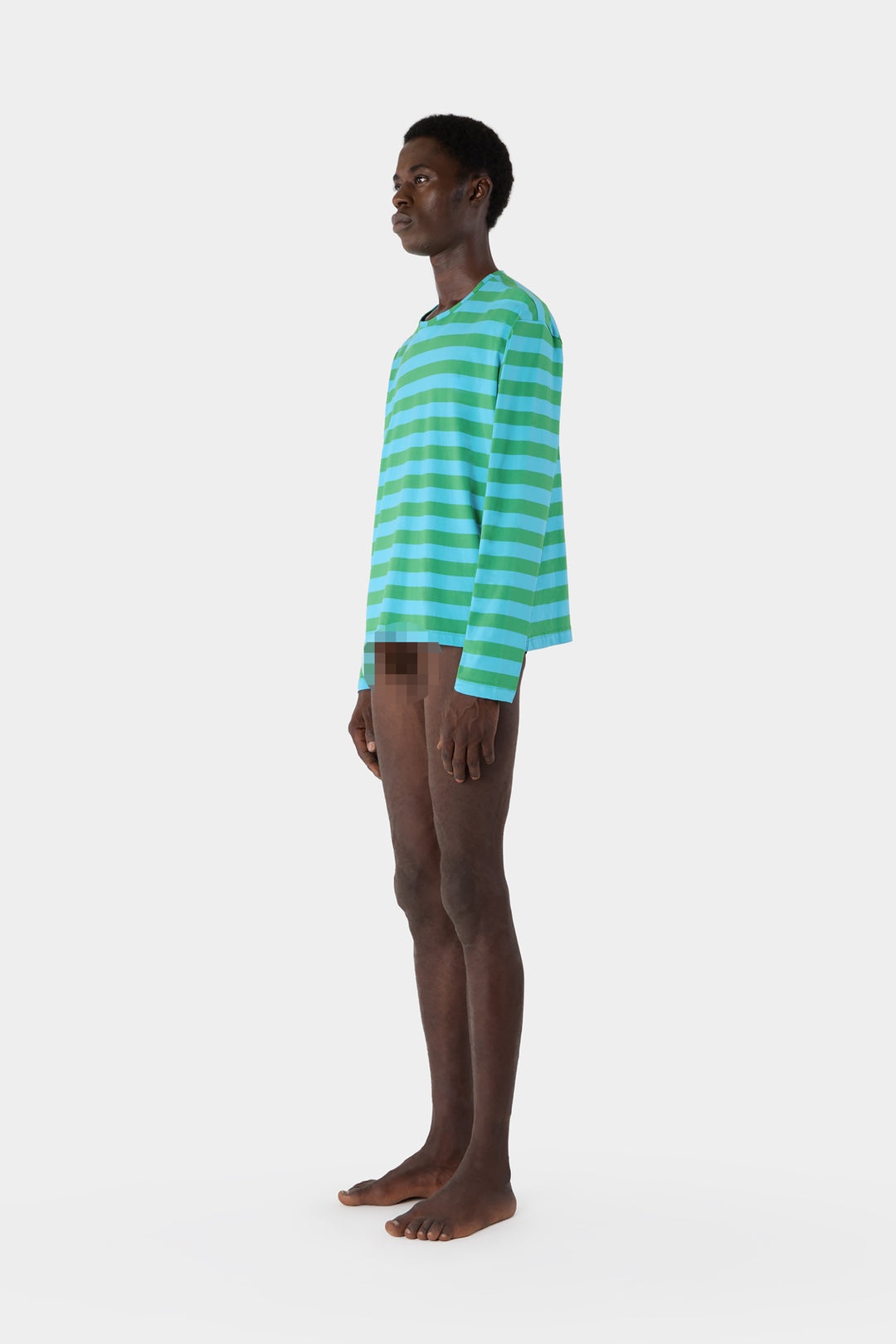 CLASSIC LONG SLEEVE T-SHIRT / azure & green stripes - 3