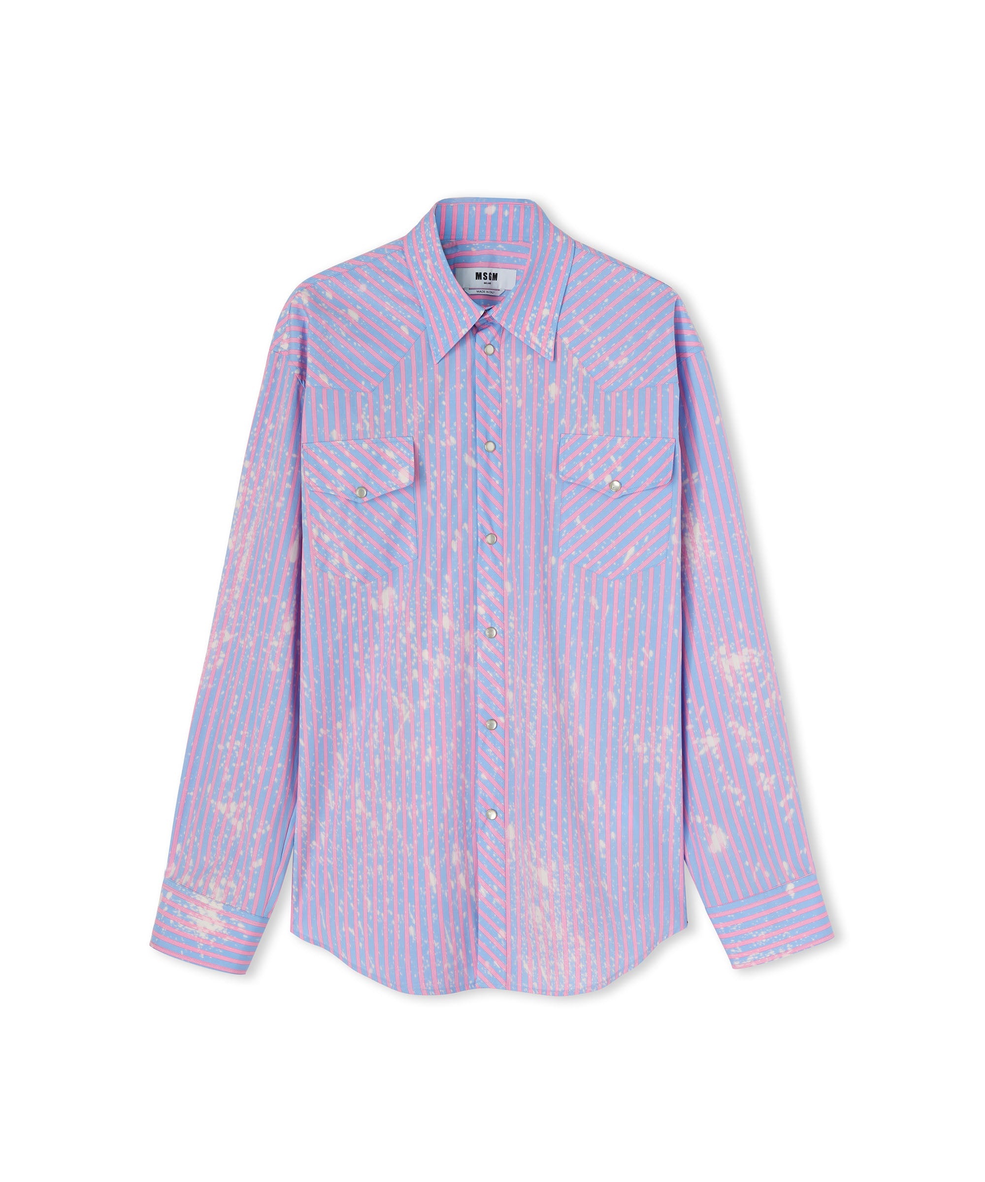 Organic poplin cotton striped shirt with bleach washing - 1