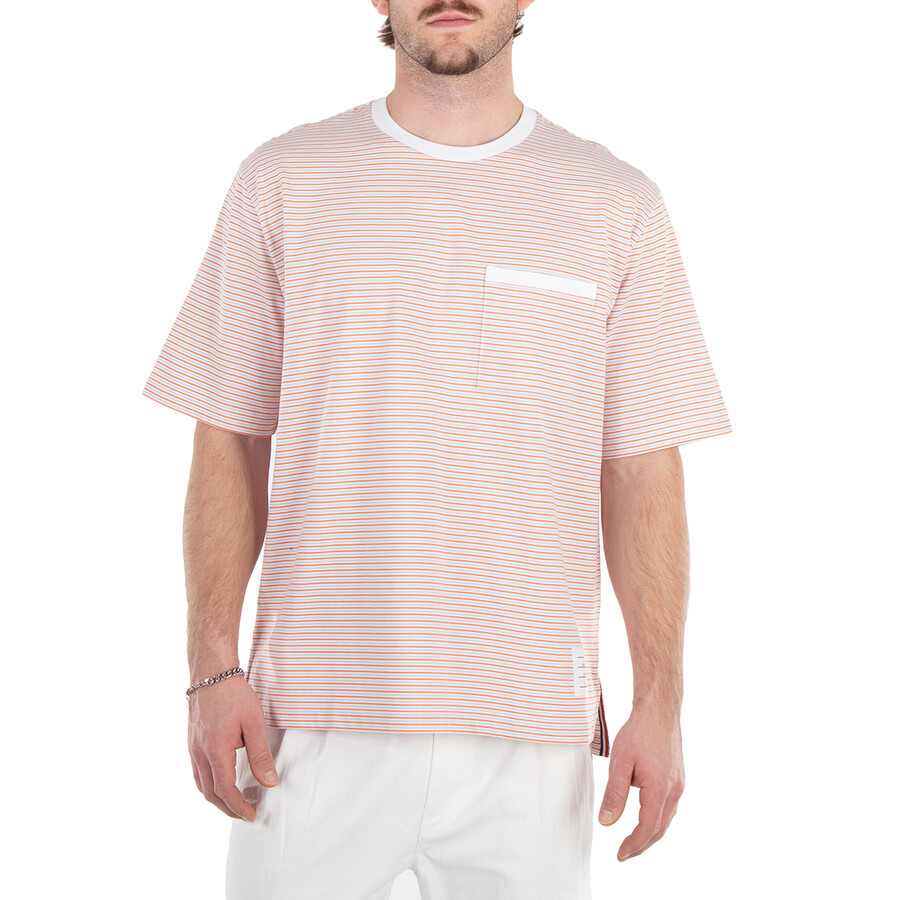 Thom Browne Men's Red Oversized Pocket Stripe T-Shirt - 3