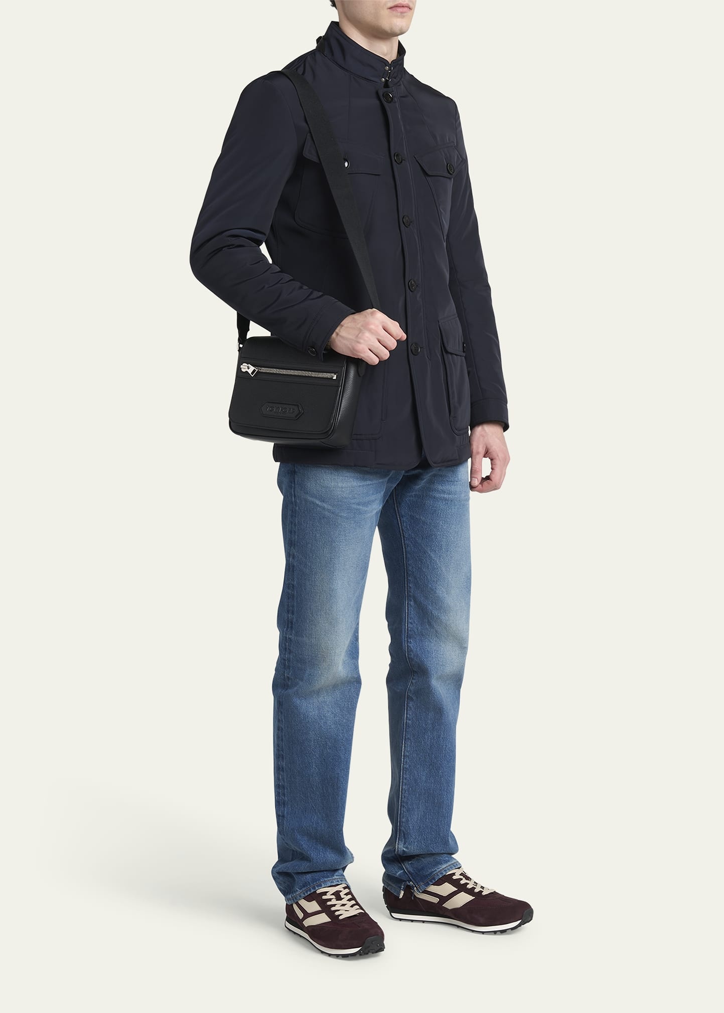 Men's Soft Grain Leather Flap Messenger Bag - 6