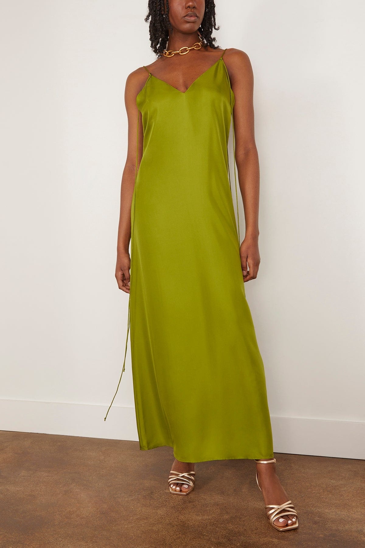 Silk Slip Dress in Garden Green - 3