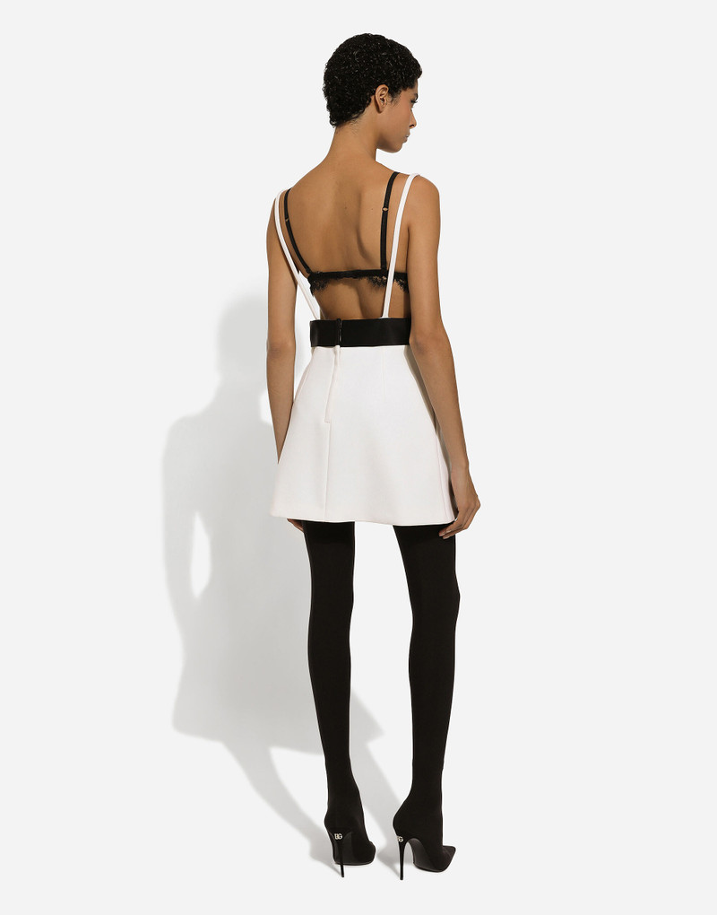 Short woolen dress with satin belt and straps 4