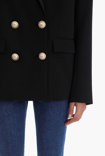 Black wool blazer with gold-tone double-breasted buttoned closure - 6