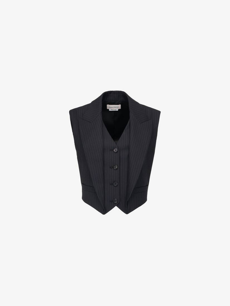 Alexander McQueen Women's Pinstripe Waistcoat in Navy outlook