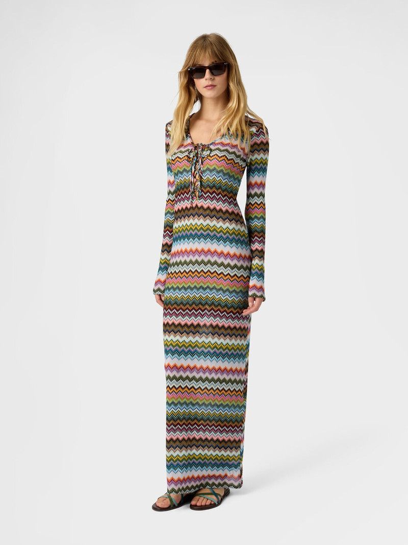 Missoni Long cover-up in lamé viscose with pixel-effect zigzag pattern outlook